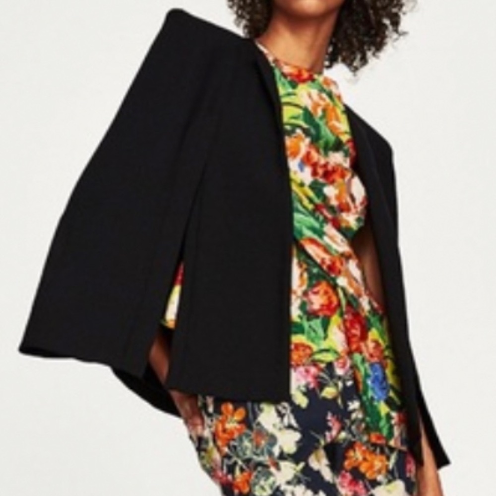 Black Zara Cape Blazer Jacket Vest Slit Sleeves